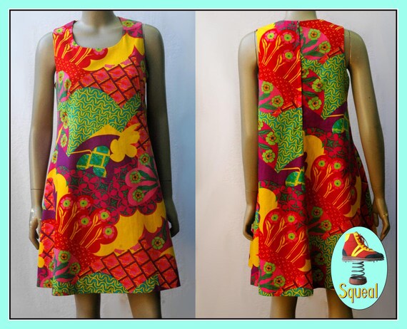 Vintage 1960s Psychadelic Op Art Geometric Floral