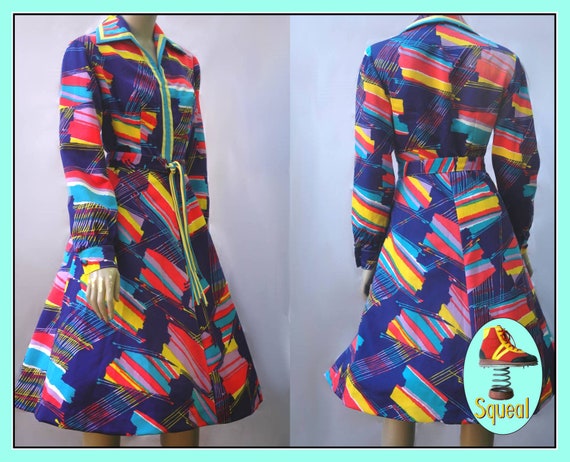 Vintage 1960s Psychadelic Neon Op Art Dress abstac
