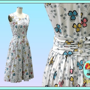 Vintage 1950s Dress Floral Fit and Flare Dress