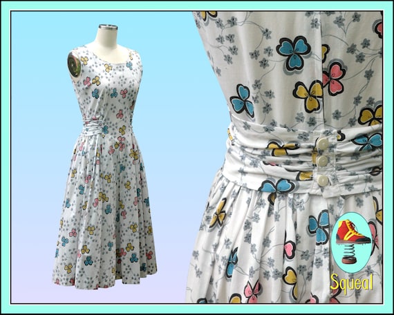 Vintage 1950s Dress Floral Fit and Flare Dress - image 1