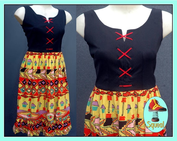 Vintage 1970s lace up bodice dress