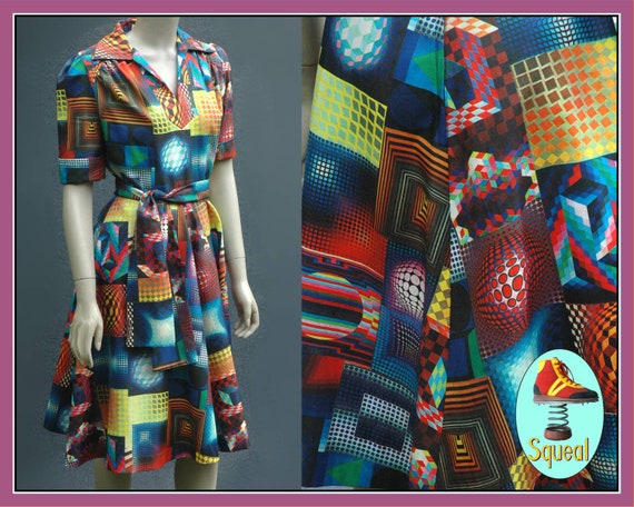 Vintage 1960s Psychadelic Op Art Dress