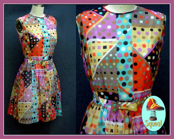 Vintage 1960s Psychadelic Spots Dots Party Mini Dr