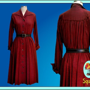 Vintage 1940s - 1950s Marone Stripe Shirt Waist Dress