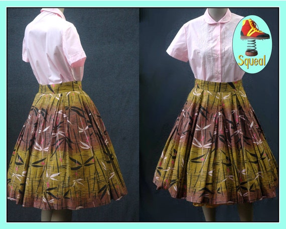 Vintage 1950s Novelty Bamboo Print Skirt