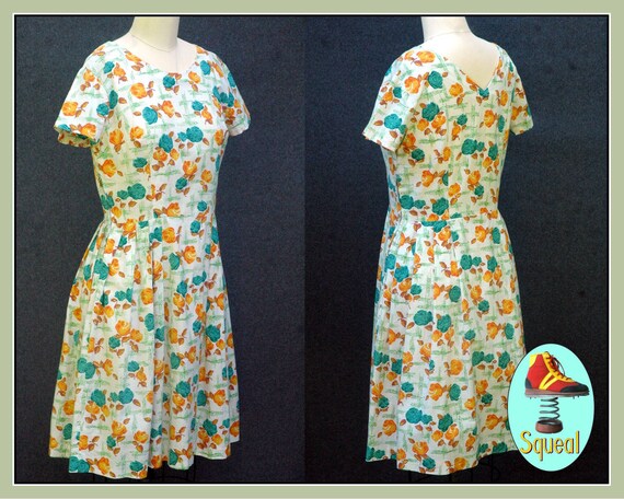Vintage 1950s - 1960s Rose Print Dress