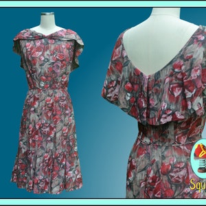 Vintage 1950s Abstract Rose Print Dress