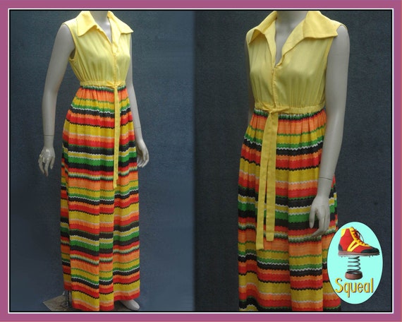 Vintage 1960s Yellow Psychadelic Maxi Dress