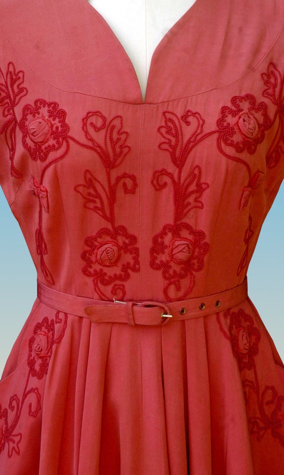 Vintage 1940s Dress Pink Dress Soutache Embroider… - image 3