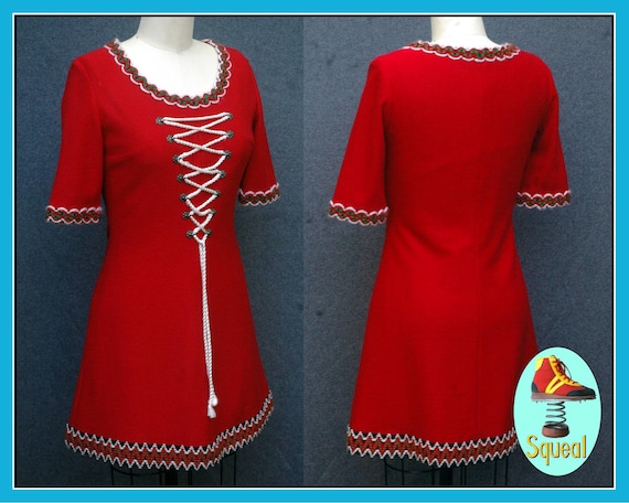 Vintage Red Wool Lace Up Dress