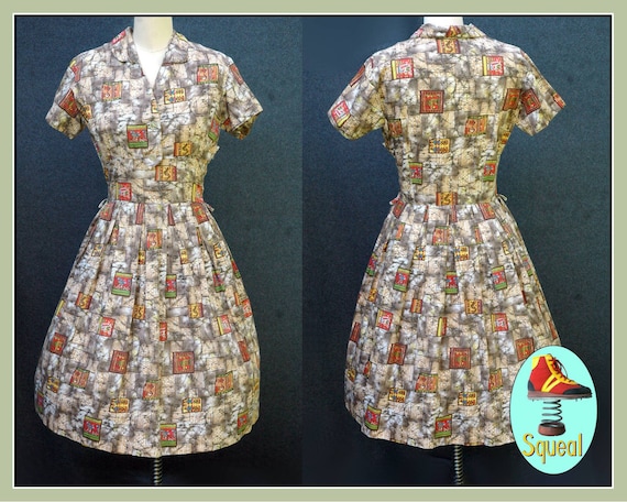 Vintage 1950s Novelty Print Dress