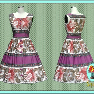 Vintage 50er Jahre Floral Baumwolle Kleid mit Borte Print (John Baxter)