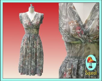 Vintage 1950s Dress Floral Dress in autumn tones