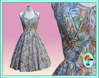 Vintage 1950s Dress Novelty Fireworks Print Dress