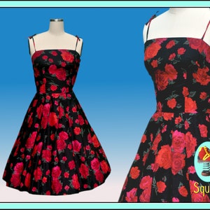 Vintage 1950s Rose Print Dress