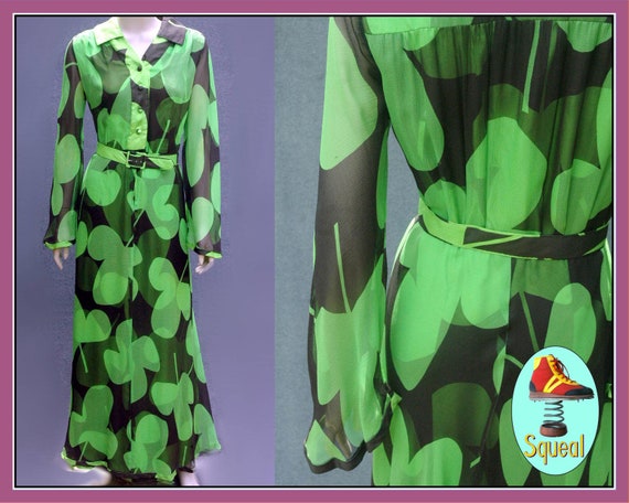 Vintage 1960s Green Psychadelic Maxi Dress