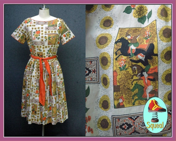 Vintage 1950s Novelty Print Dress