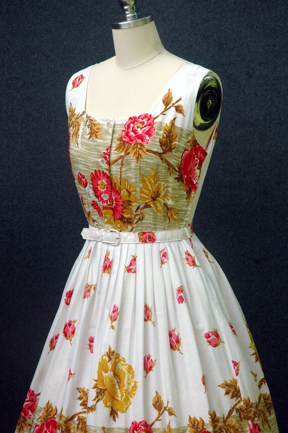 Vintage 1950s Dress Floral Border Print Dress - image 6