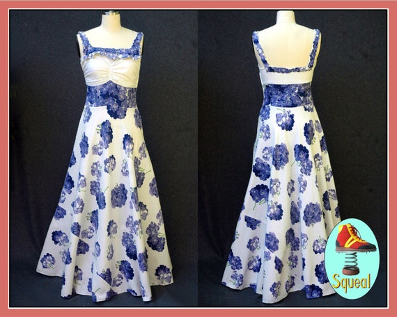 Vintage 1940s - 50s Floral Cotton Tea Long Dress