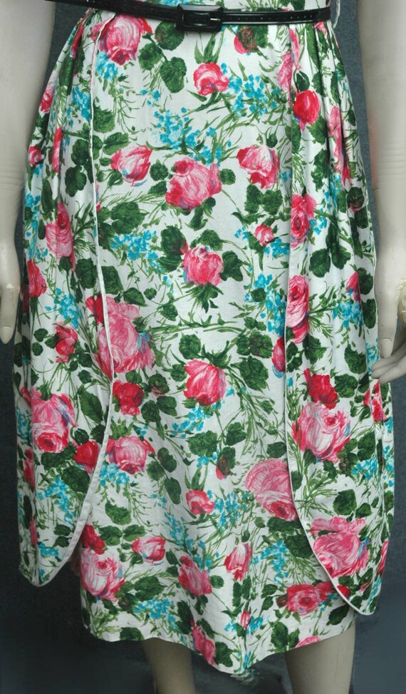 Vintage 1950s Dress Rose Print Cotton Dress - image 7