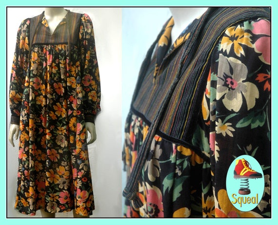 Vintage 1970s Floral Dress / 1970s Boho Dress / 19