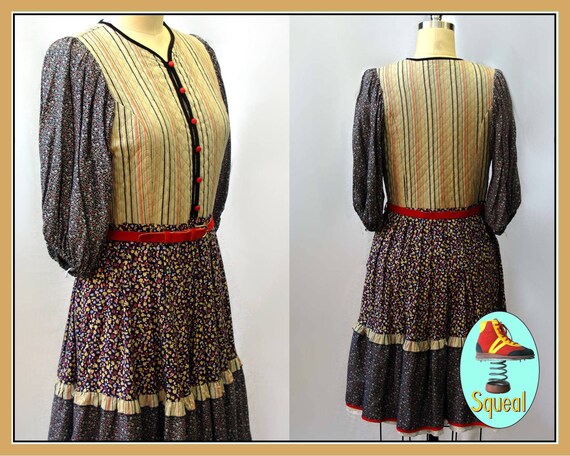 Vintage 1970s Floral Quilted Peasant Folk Prairie