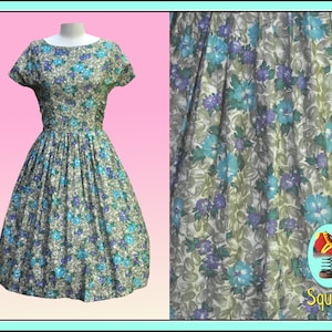 Vintage 1950s Dress Cotton Floral Dress