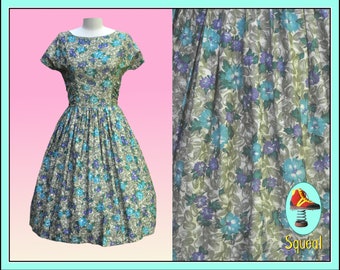 Vintage 1950s Dress Cotton Floral Dress