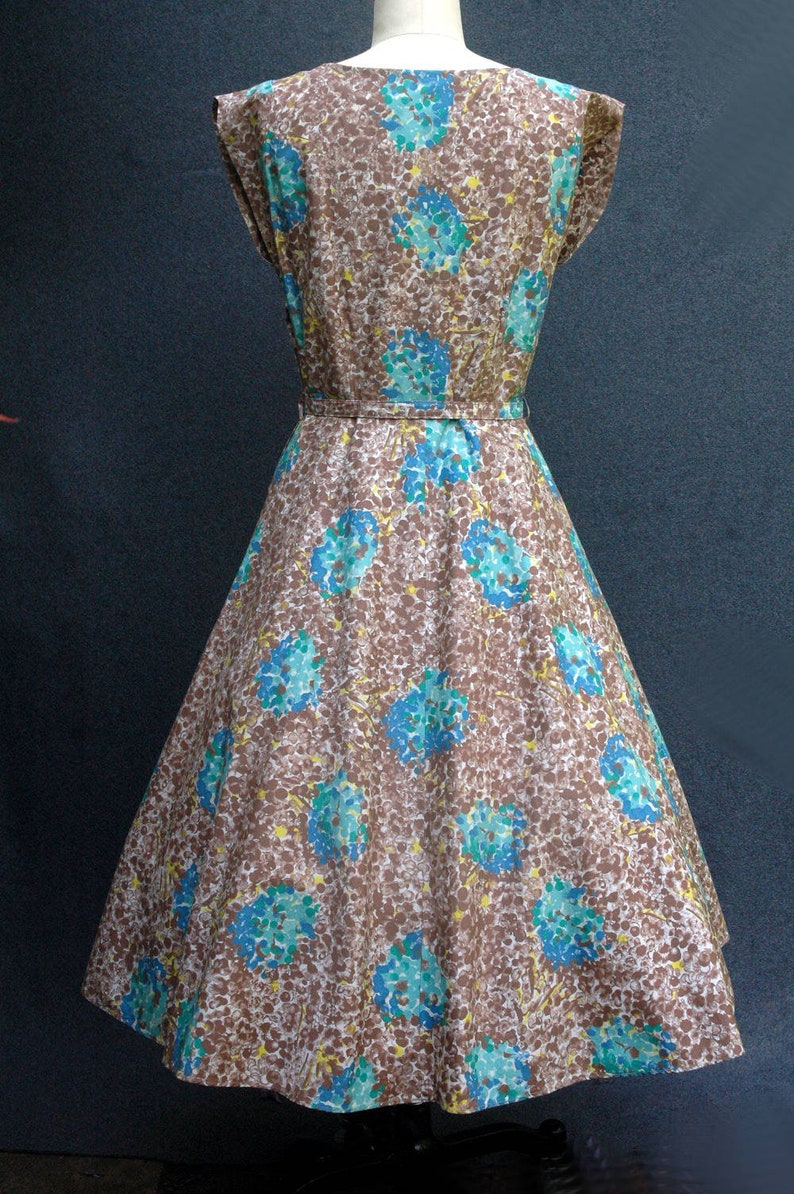 Vintage 1950s Blue Floral Dress