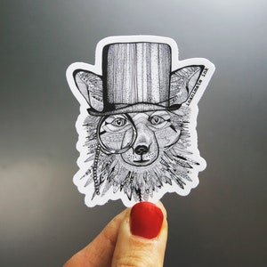 Steampunk Fuchs im Top Hut Vinyl Sticker