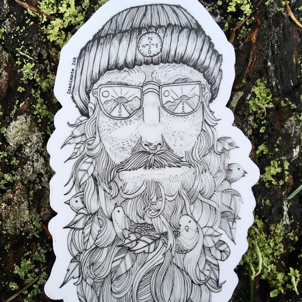 Bearded Man Hand Drawn Hipster Sticker