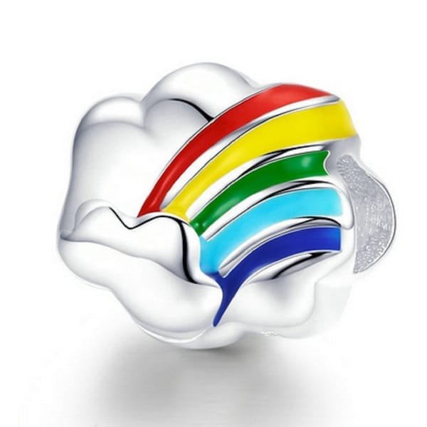 Genuine 925 Sterling Silver Colorful Rainbow on Cloud Shape Beads Charm fit Women Charm Bracelet Necklace Jewelry Making, Free Shipping,