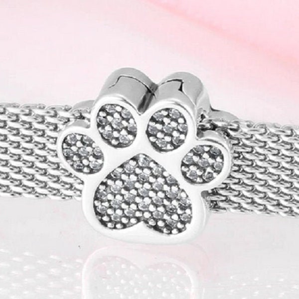 Footprints Dog Clips Reflexions Beads Charm   925 Sterling Silver fit for Authentic Women Charms and Handmade Charms