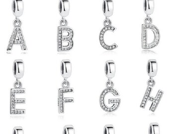 PARCOM Letter Charms Fits Pandora Bracelets S925 Sterling Silver Initial  Charms for Bracelets Alphabet AZ Letters Bead Bracelets Necklace Pendent  with