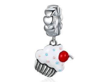 925 Silver Cupcake As Element Colorful Enamel Charm,   sterling silver, fit for Authentic Women Charm, Authentic Sterling Silver,