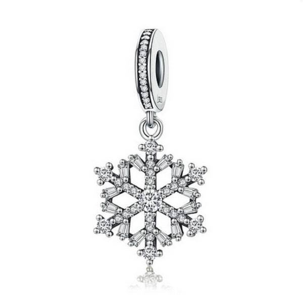 Snowflake Charms, Snowflake Beads,   925 Sterling Silver fit for Authentic Women Charms and Handmade Charms, Free Shipping,