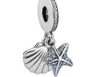 Starfish Sea Shell Pendant Beads Charm   925 Sterling Silver fit for Authentic Women Charms and Handmade Charms