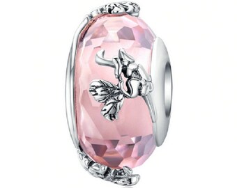 Butterfly Pink Handmade Glass Beads Charm   925 Sterling Silver fit for Authentic Women Charms and Handmade Charms