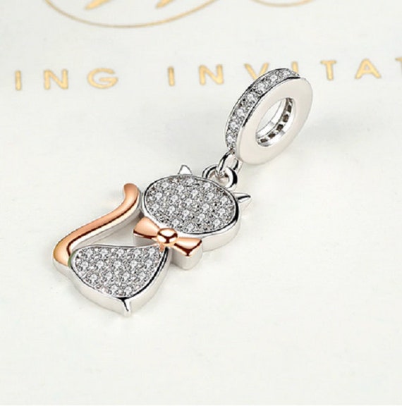 Rose Gold Cat Charm Bead Dangle Pendant 