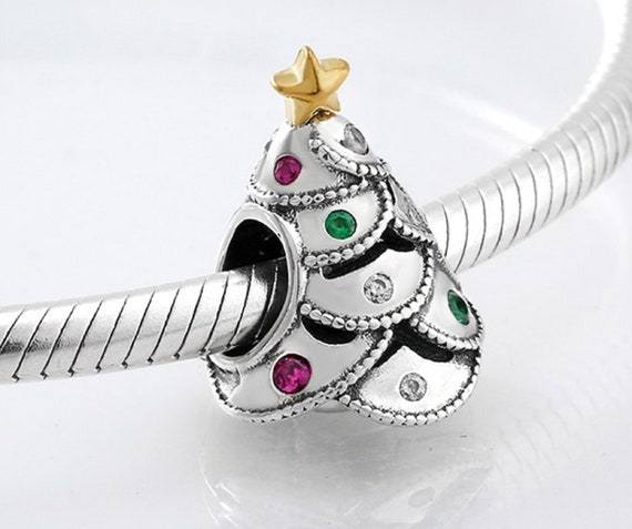 925 Sterling Silver Christmas Tree Charm Beads CC-JJ 