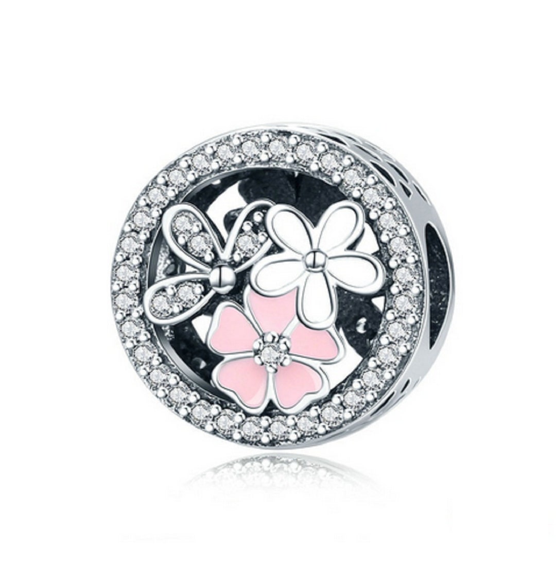 Sparkling Poetic Blooms Beads Charm 925 Sterling Silver Fit for
