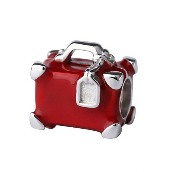 Suitcase with Red Enamel Beads Charm   925 Sterling Silver fit for Authentic Women Charms and Handmade Charms