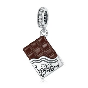 Charm for Bracelet, Chocolate Charm Beads,   Genuine 925 Sterling Silver Charm Fit Women Bracelet Necklace