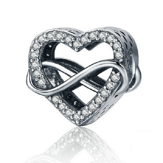 Sterling Silver Infinity Heart Charm With CZ, Love Infinity Charm Fits Pandora Charms Bracelet, Heart Infinity Necklace, Infinity Charm Gift