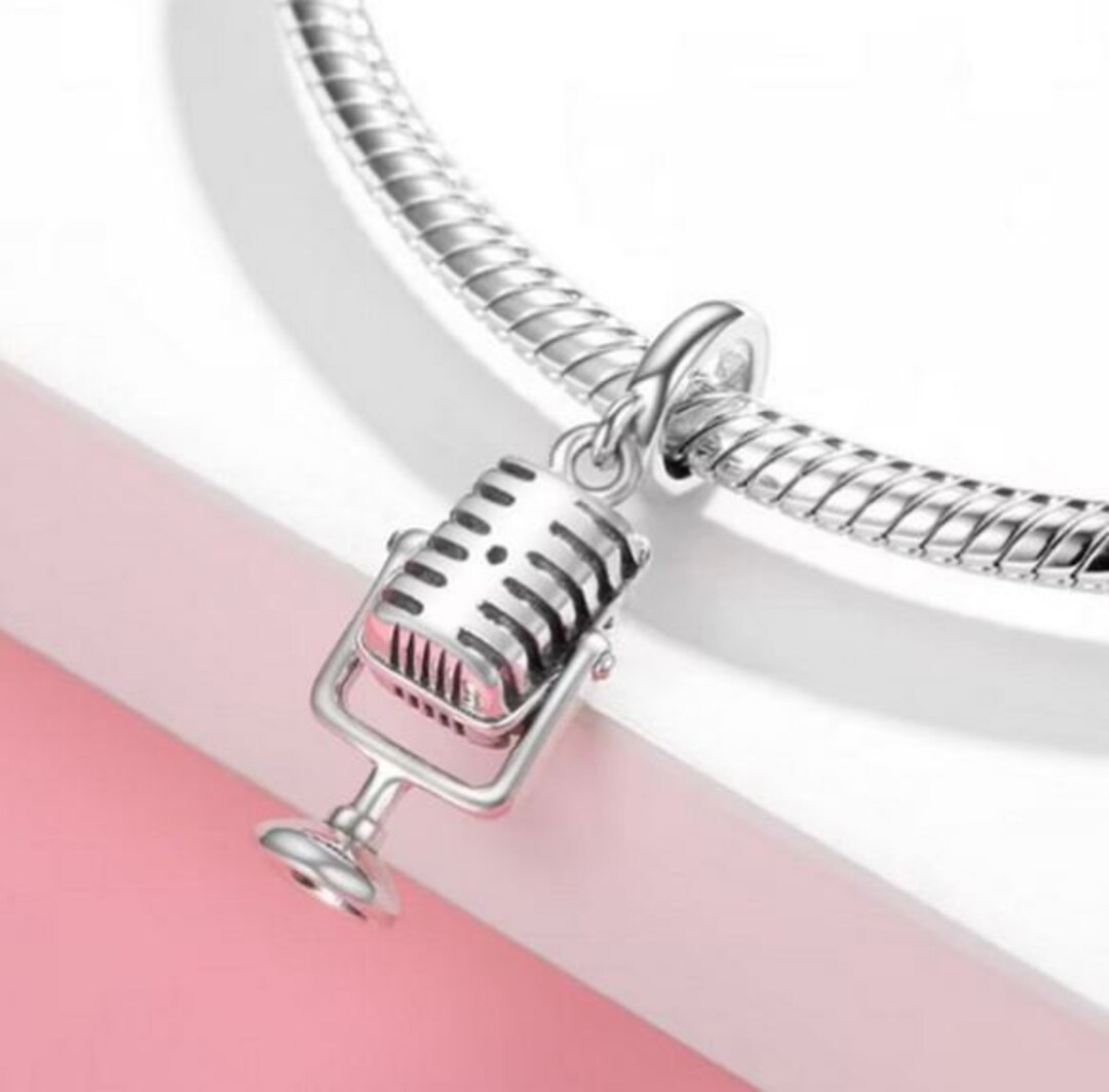 Vintage Microphone Charm, 925 Sterling Silver Charm, Music Singing