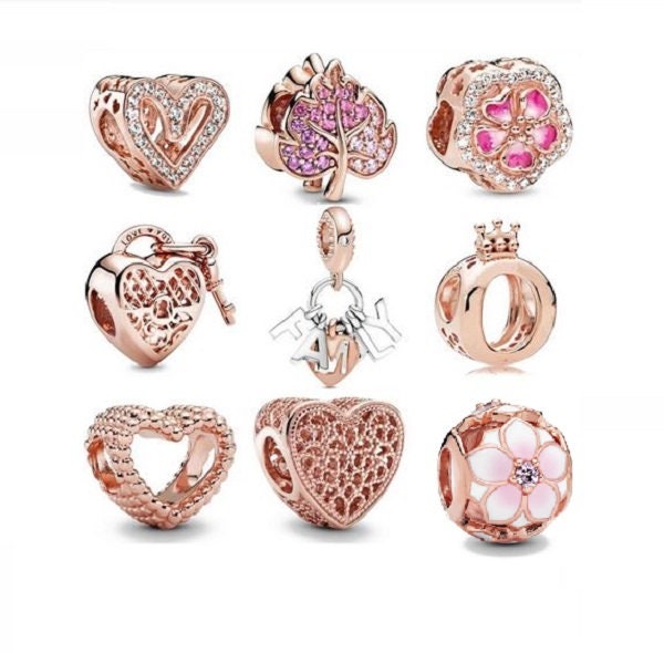 Rose Gold Heart Crystal Butterfly Flower Charm Beads For European Pandora  Heart Charm Bracelet High Quality DIY Womens Jewelry From Annawang2016,  $10.73