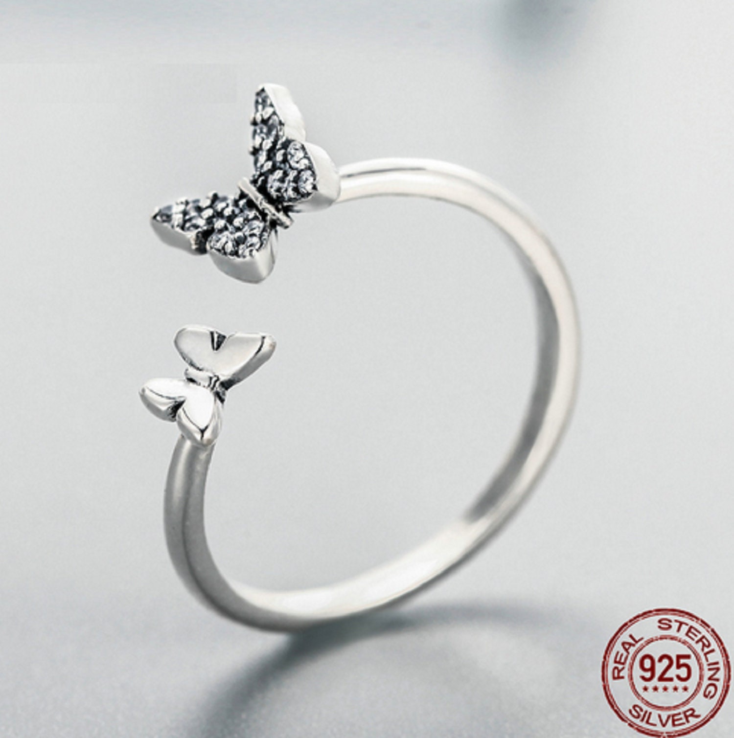 Real Silver Dazzling CZ Butterfly Open 