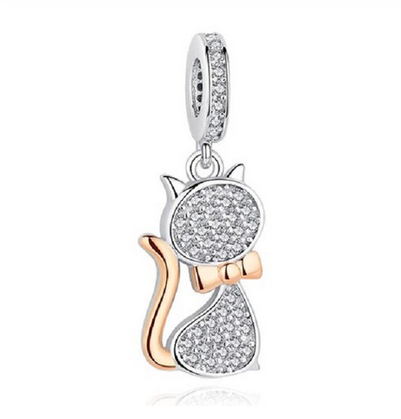 Rose Gold Cat Charm Bead Dangle Pendant 