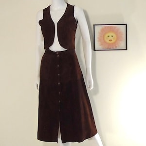 Vintage 70&#39;s Snap Front Brown Suede Skirt and Matching Vest