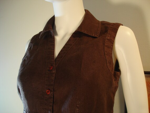 1950s Chocolate Brown Linen Wiggle Shirtdress with Mother of Pearl Carved Buttons and Jacket size Small Medium